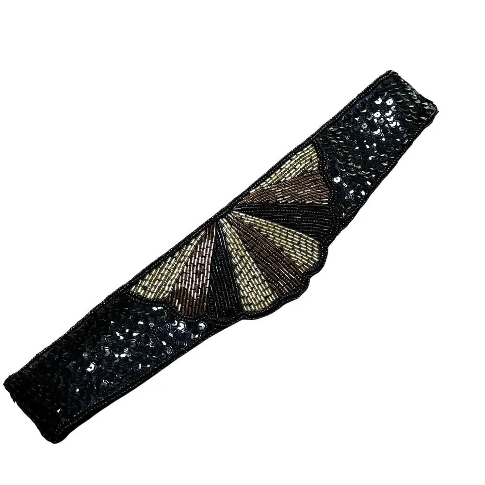 Vintage 1990's Ladies Cumberbund belt Cafe Society black satin gold silver beads